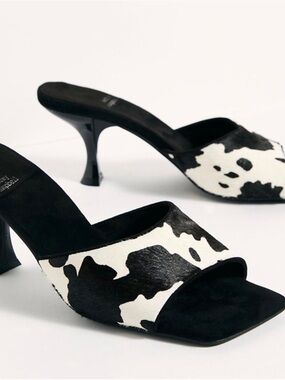 Jeffrey Campbell Black & White Cow-Print Open Toe Mules